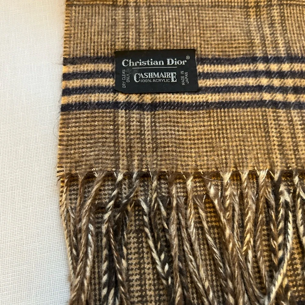 Christian Dior Beige and Navy Checkered Scarf